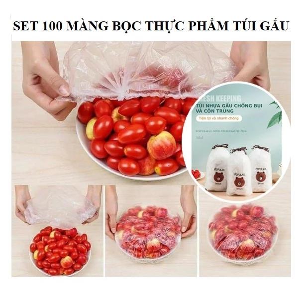 COMBO 5 Set 100 Màng Bọc Thực Phẩm Túi Gấu Màng Bọc Thực Phẩm Pe Có Chun Bọc Đồ Ăn Co Giãn Tái Sử Dụng 6