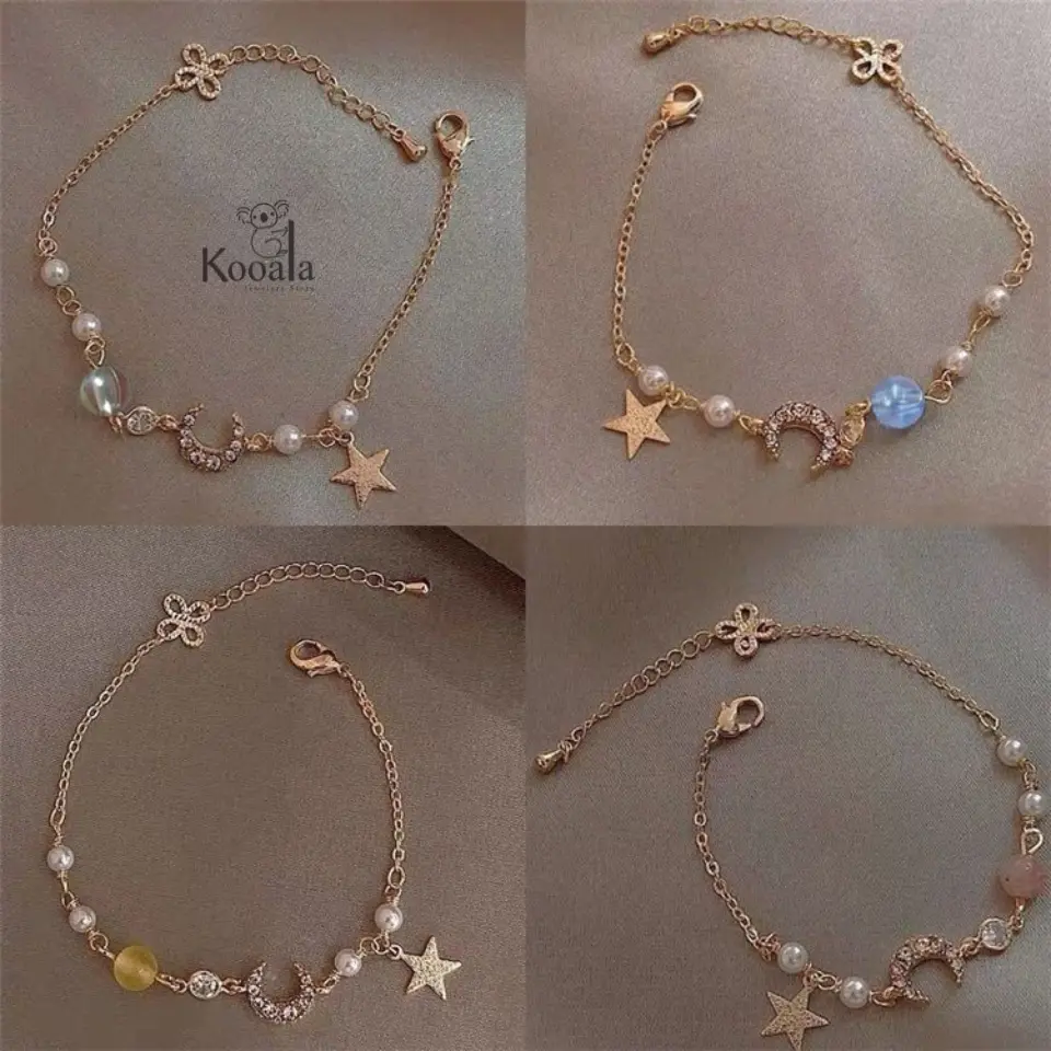 Gelang Liontin Bulan Bintang Korea untuk Wanita Fashion Abu Cewek Abu Cewek Bracelets