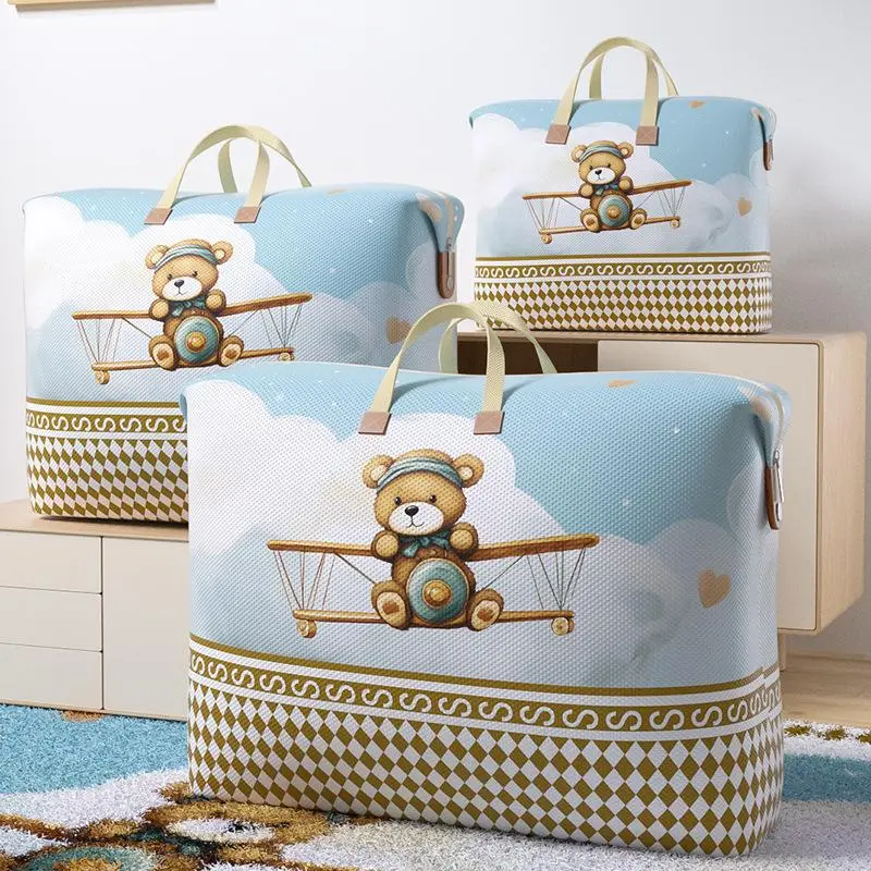 Cartoon Bear Pattern Quilt Storage Bag, 1 Count Large Capacity Clothes Travel Organizer, Portable Moving Bag, Home Organizer for Bedroom Living Room