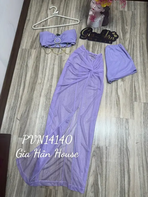 GIA HÂN - SET ÁO KHOEN TRÒN VÁY LƯỚI NHŨ (KÈM QUẦN SHORT) - 14138 - Freesize Nữ Nhung Đỏ 5