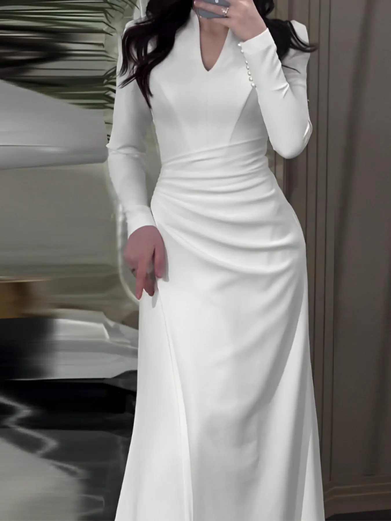 Women's Solid Long Sleeve Dress, Elegant Minimalist Plain Dress for Work Office Business, Ladies Spring & Fall Clothes