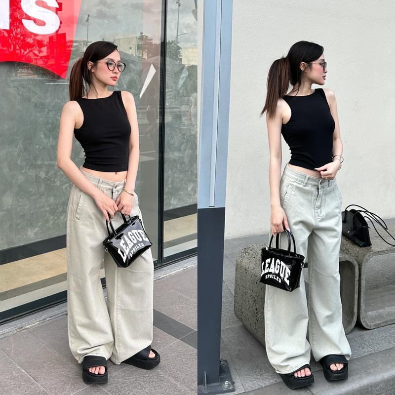 CLOUDY DEROSE JEANS - Quần Jeans Dài Túi 2 Bên Ống Rộng Cạp Trễ Jeans Mềm Đứng Form Dày Dặn (3 SIZE)  Denim Nữ Women