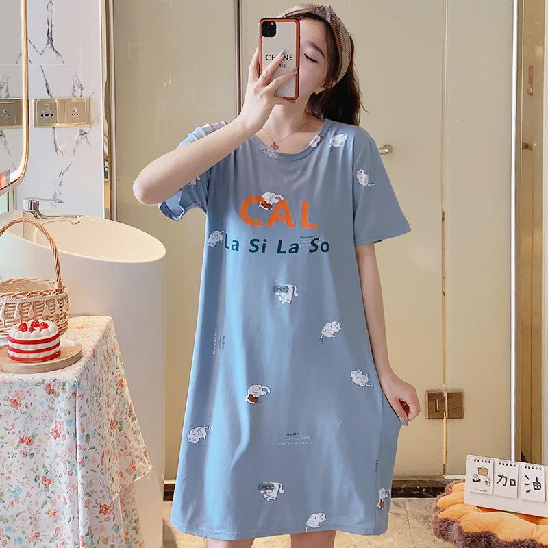 Đồ Ngủ Thời Trang, Dễ Thương Và Dáng Rộng Vừa Vặn, ngắn Tay, Váy Ngủ Dài Trung Bình Đồ Mặc Nhà Nữ Women Dress 8