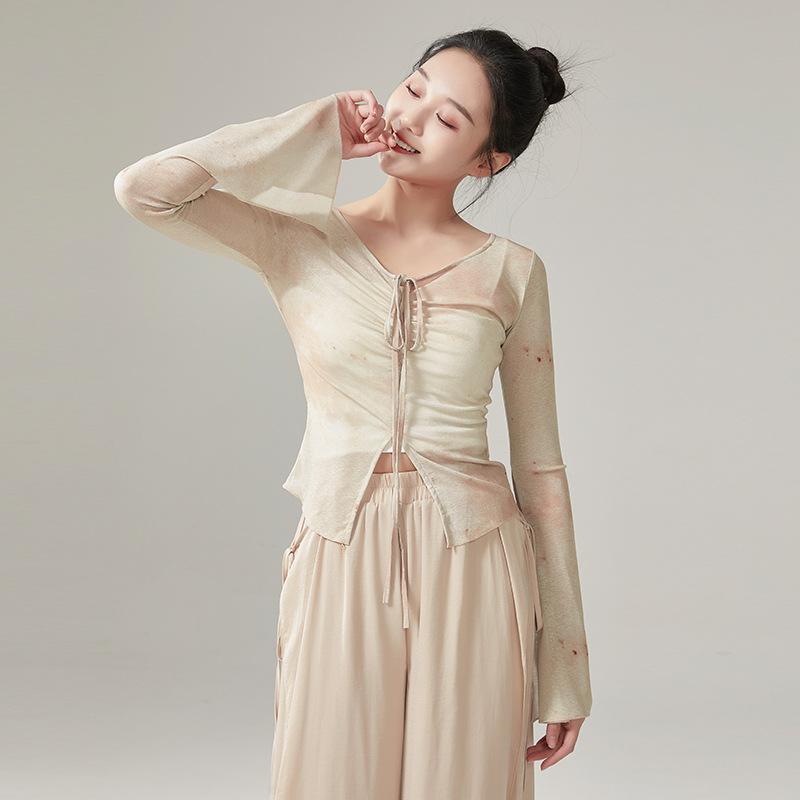 Classical Dance Printed Long-Sleeved Top Chinese Classic Dance Dancing Dress Modern Dance Practice Clothes Shapewear 2
