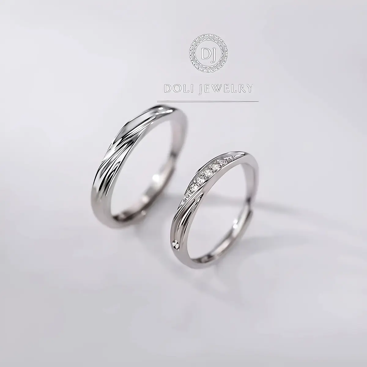 Nhẫn đôi mẫu thắt chéo đính đá Freesize cho cặp đôi Nam Nữ - DOLI JEWELRY ND02