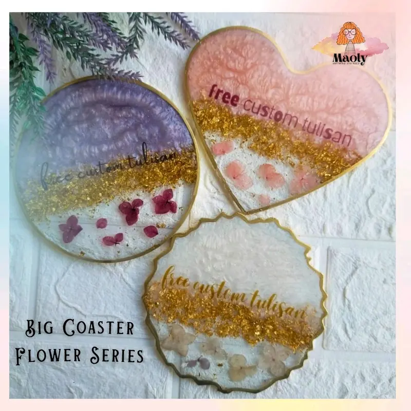 13cm BIG Flower Series Coaster Round Aestethic Tatakan Bulat Set Tutup Gelas Resin Custom Display Properti Foto Sovenir Kado Hadiah Art Hampers Mini 0