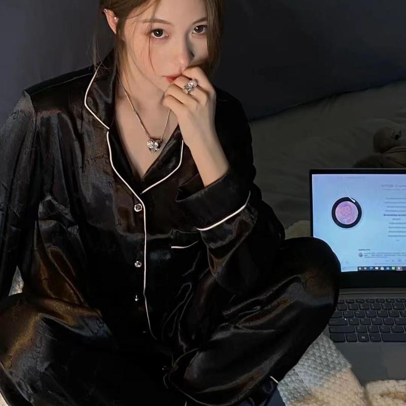 Bộ Đồ Ngủ Lụa Lạnh Ưa Nhìn Dành Cho Nữ, Phong Cách 2024, Quần Dài Tay Mỏng Mùa Xuân Và Mùa Thu, Lụa Cao Cấp, Bộ Đồ Mặc Nhà, Thích Hợp Cho Mùa Hè 4