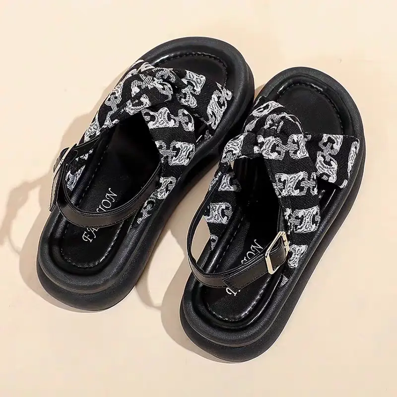 Sandals with Skirt Fairy Style Thick Bottom Roman Style Shoes Summer New High-Grade Sandals for Outer Wear 2024 Footwear Walking Shoes Girls Comfort Dance 2 Inch
