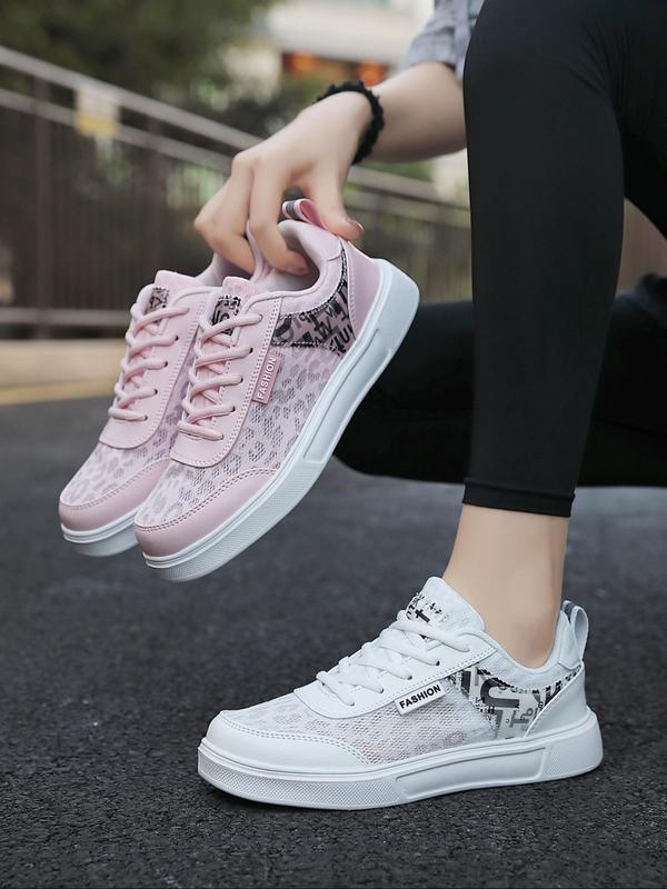 Women's Fashionable Letter Pattern Lace Up Low Top Sneakers, Casual Comfortable Breathable Sports Running Shoes, All-match Round Toe Chunky Sneakers for Daily Wear 1