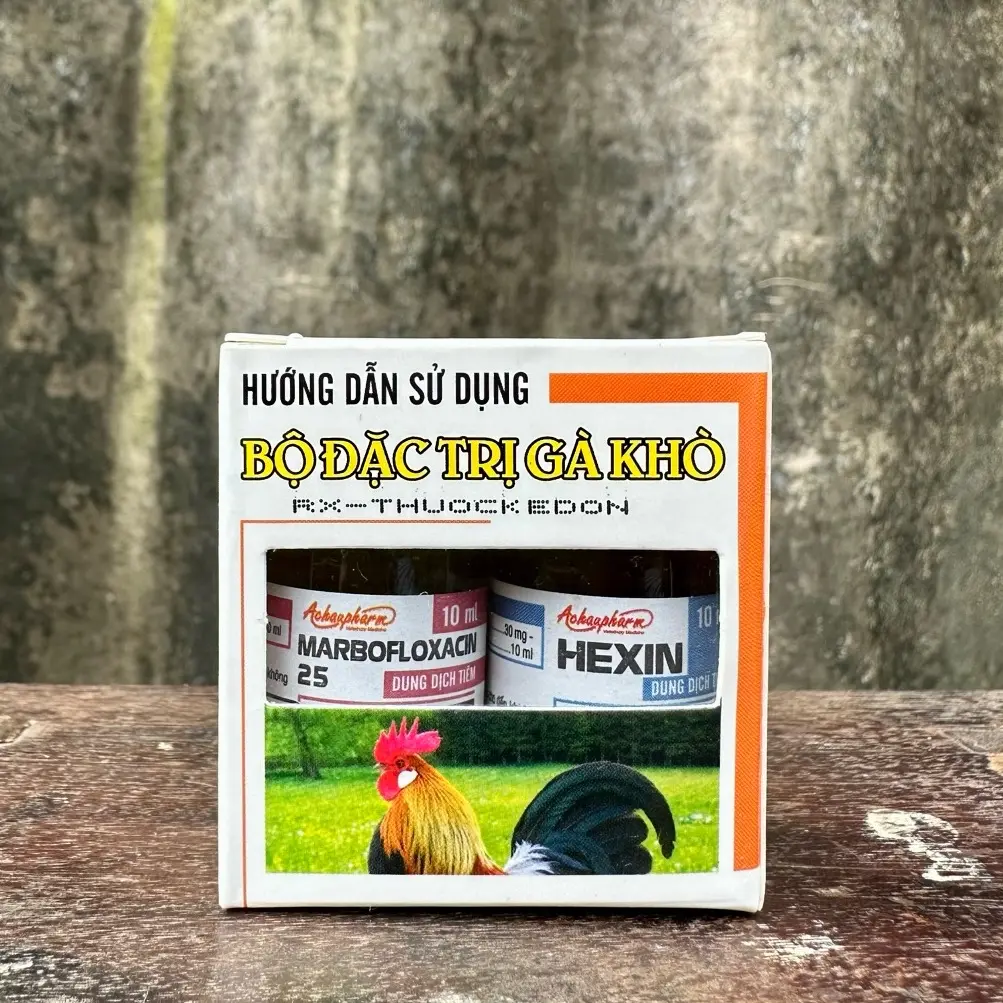 Bộ đặt trị gà khò (Marbofloxacin 25 + Hexin).Đặc trị gà khó thở, khò lên đòm, sổ mũi, chảy nước mũi, ho hen