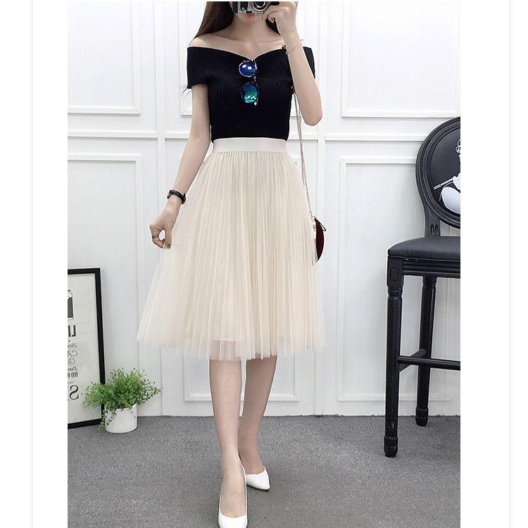 Women's Summer New Mesh Skirt Pleated A- line Skirt High Waist All-Matching Skirt Tulle Skirt 8