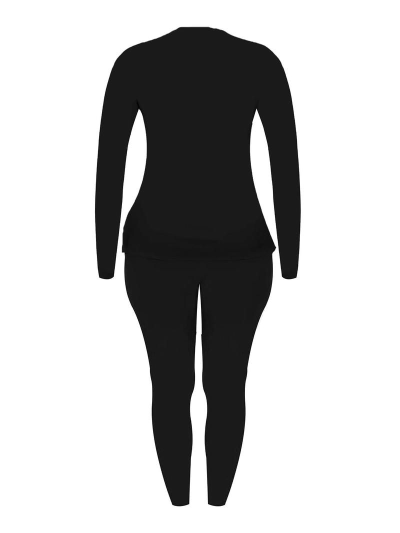 Product Introduction of Women's Crewneck Graphic Tee & Elastic Waist Pants Set, Chic Long Sleeve Crew Neck T-shirt & Skinny Pants Co-ord Set, Casual Outfits for Lady, Comfort Womenswear Suits 15