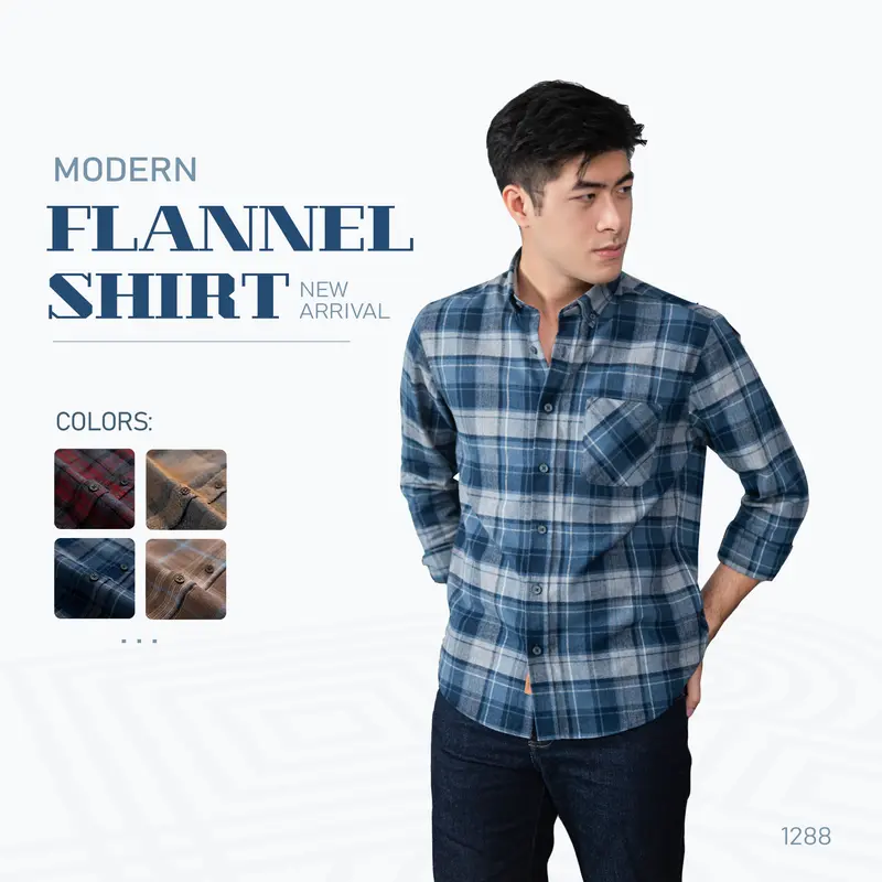 Áo sơ mi Flannel kẻ nam URBAN Menswear Nhung Shirt có túi ngực, chất vải Flannel mềm mịn, button down trẻ trung, năng động, phom slim vừa vặn NO.1288, mau xanh aonam  dep 0