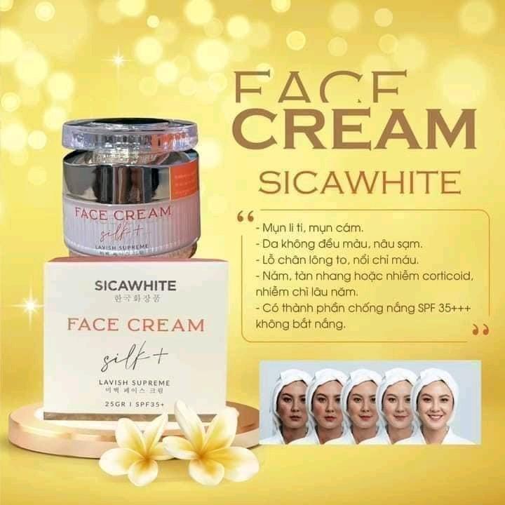 Kem Face Lụa Sica White Hộp Lớn 25g - Dưỡng Trắng Da Bổ Sung Collagen Mờ Nám Tàn Nhang Makeup Nhẹ Xoá Mờ Nếp Nhăn - Skincare Chăm Sóc Da Dưỡng Ẩm Da Làm Đẹp Da Women Nữ