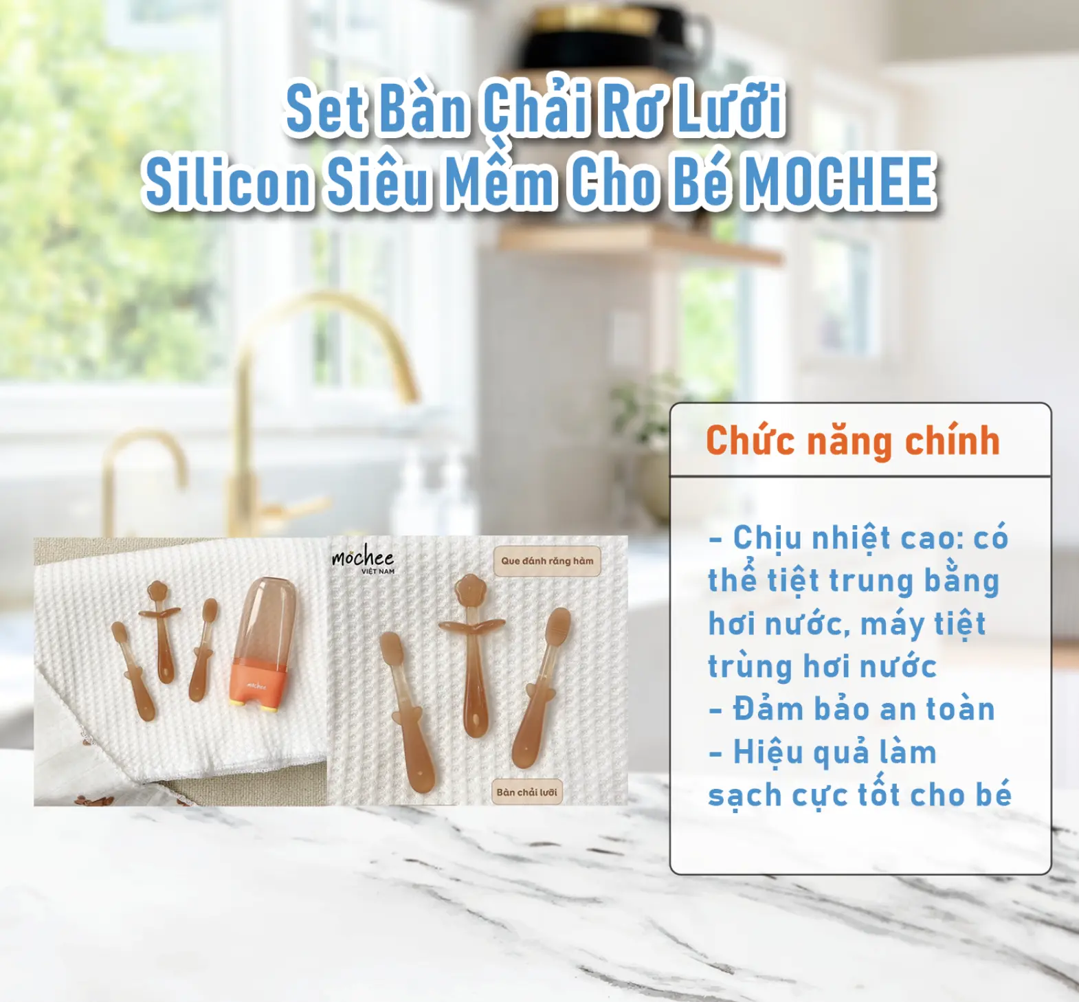 Set Bàn Chải Rơ Lưỡi Silicon Siêu Mềm Cho Bé MOCHEE