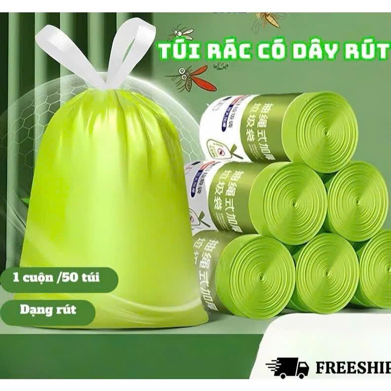   COMBO 5 CUỘN Túi đựng rác hương ngải cứu xua đuổi ruồi muỗi côn trùng siêu dai có dây rút kích thước 45x40cm 