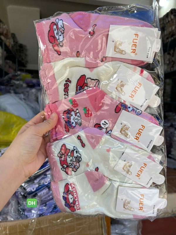 Set 10 đôi tất meloly hồng trắng cho bé 2