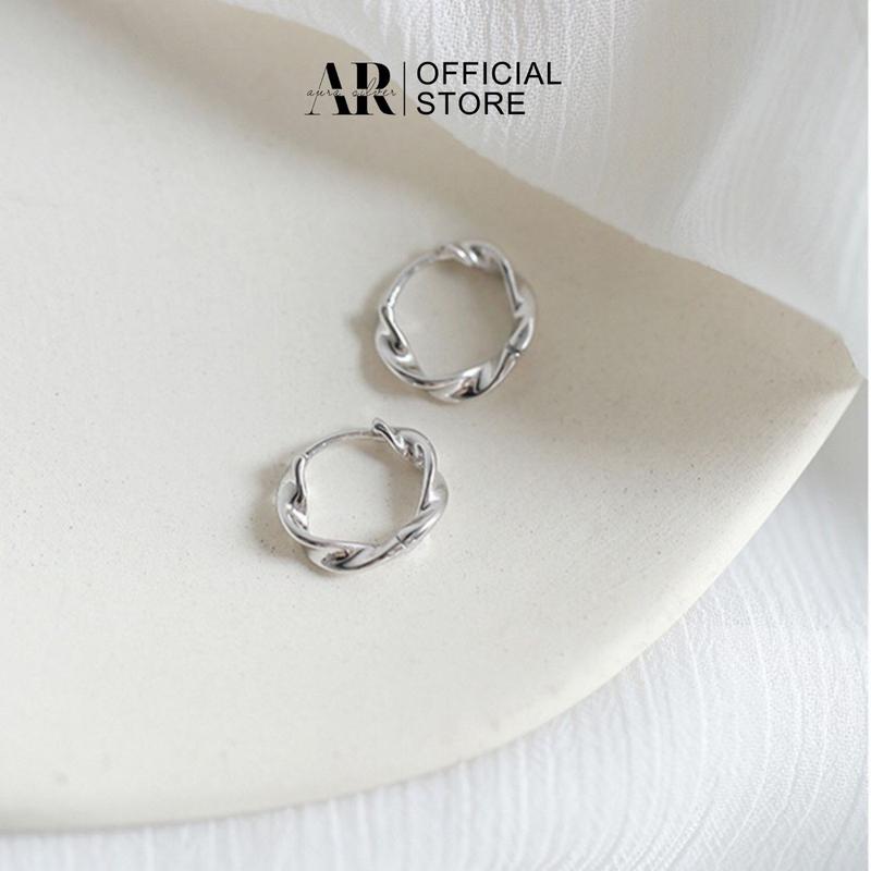 Khuyên tai bạc nữ Aura, bông tai tròn xoắn dạng bấm-KT15-AURASILVER