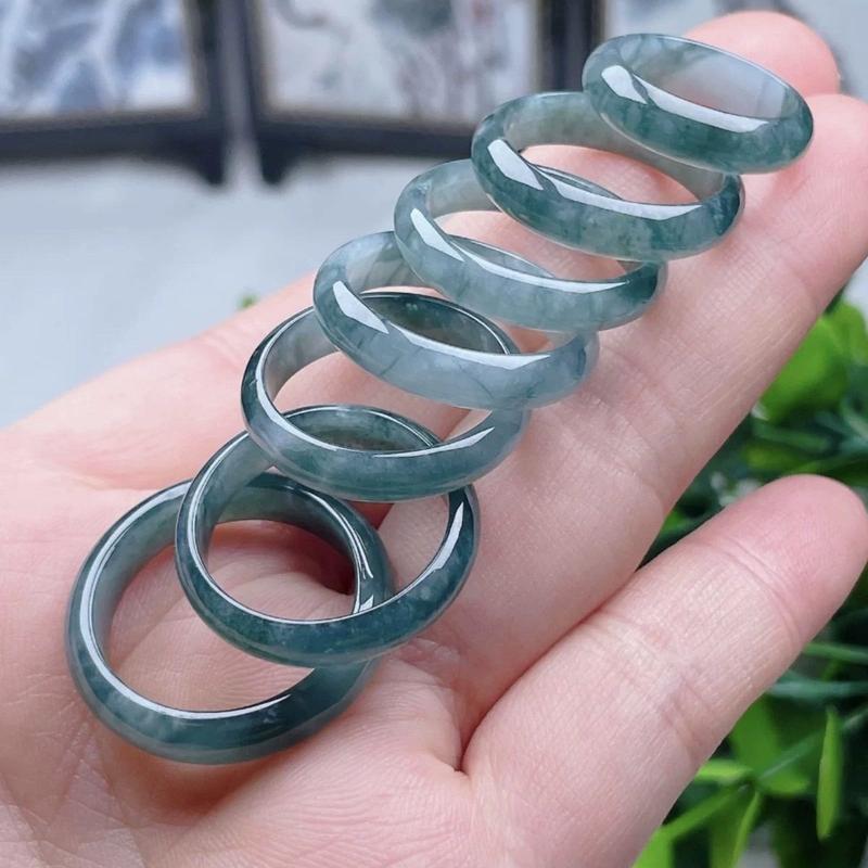 Nhẫn Hoa Nổi, Chất Liệu Đá Cẩm Thạch Giả, Màu Xanh Băng Cao, Thiết Kế Đơn Giản, Vòng Tay, Vành Rộng, Vành Giống Như Băng, Ý Tưởng Nghệ Thuật Phong Cảnh Chuôi Nhẫn Cao Cấp 8
