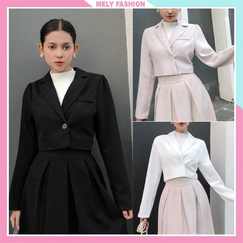 Áo khoác vest blazer croptop dài tay bồng hai lớp dáng ngắn lửng chất tuyết mưa 3 màu đen trắng be trẻ trung ASM06 Women Nữ Jacket