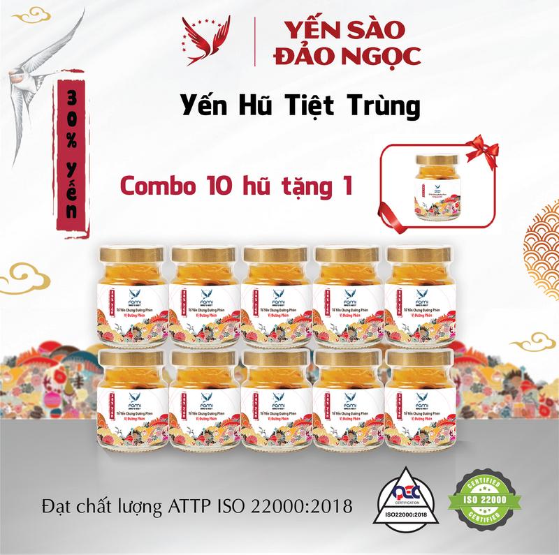 CHIẾN DỊCH - Combo 10 Hũ Yến Chưng Sẵn 30% (YẾN TƯƠI) - (Tặng 1 Hũ) - Có 6 vị - Không Kèm Hộp - Yến Sào FAMI Sản Phẩm Của Yến Sào Đảo Ngọc