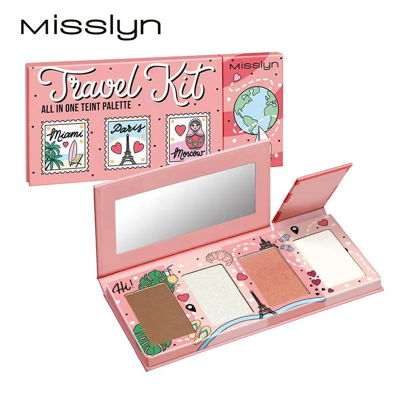 4 Color Face Palette with Highlight Blush Contour Bronzer, 1 Count Long Lasting Easy to Apply Multipurpose Makeup Palette for Women
