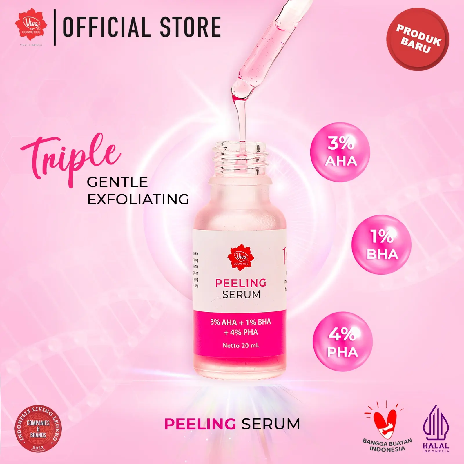 Viva Peeling Serum with Glycolic Acid (AHA), Salycilic Acid (BHA), Gluconolactone (PHA) - 20ml Kotoran Wajah Perawatan