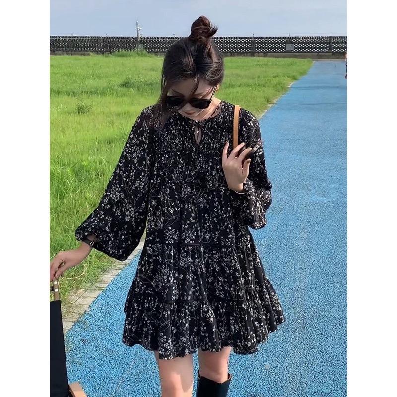 Váy babydoll hoa nhí đen siêu vintage dài tay nàng thơ- Uly Dress 4