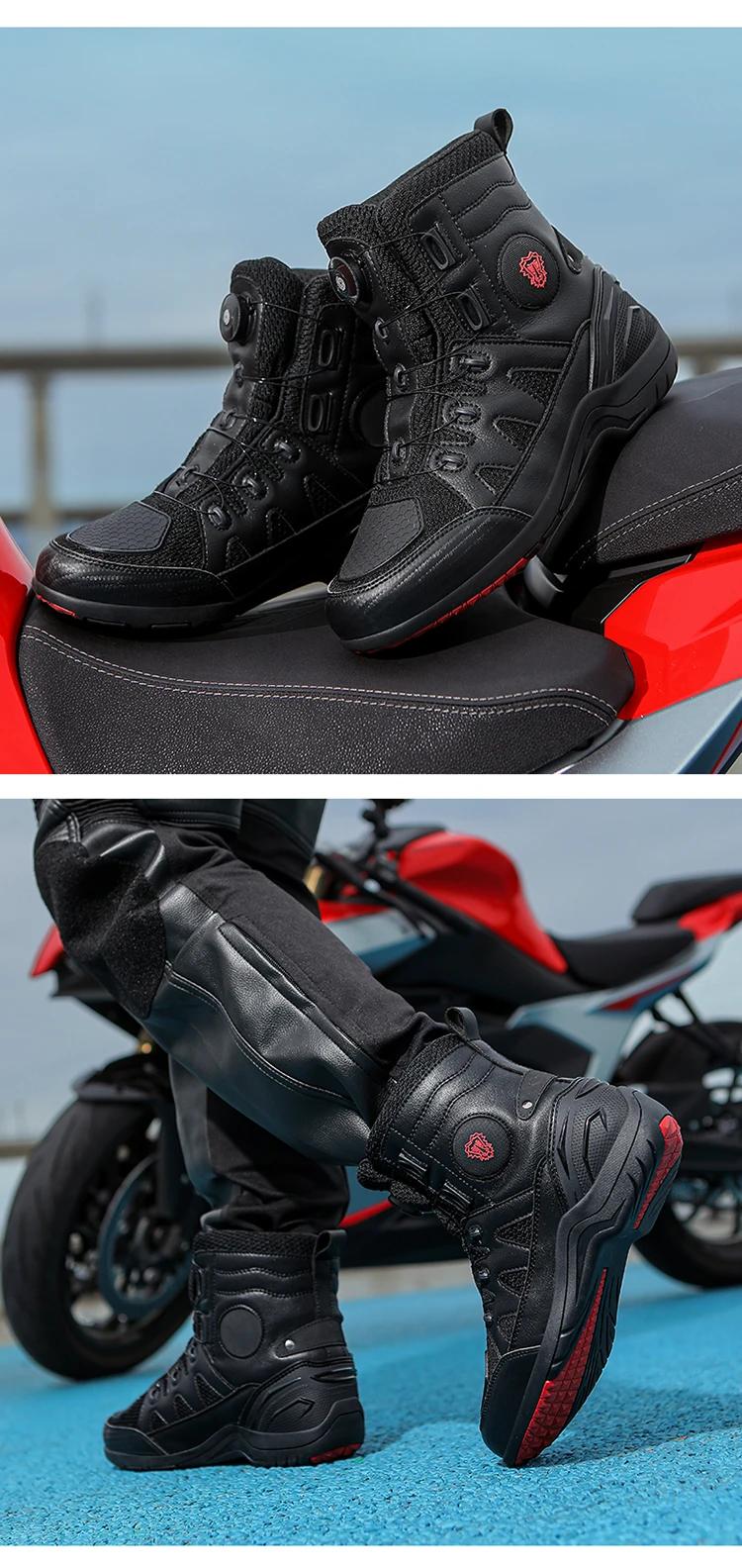 Product Introduction of Men Boots Motorcycle Casual Shoes Microfiber Waterproof Anti-slip Outdoors Travel Equipment Sneakers Motorcycle Shoes Riding 12