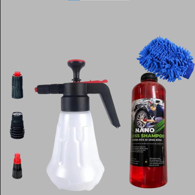 [Tặng nước rửa xe và găng tay] Bình xịt rửa xe bọt tuyết áp suất cao dung tích 2 Lít nhựa cao cấp (tặng kèm 3 vòi phun) dd  70 combo  nước dầu  rửa  sên bọt  tuyết  rửa  xe  ô  tô