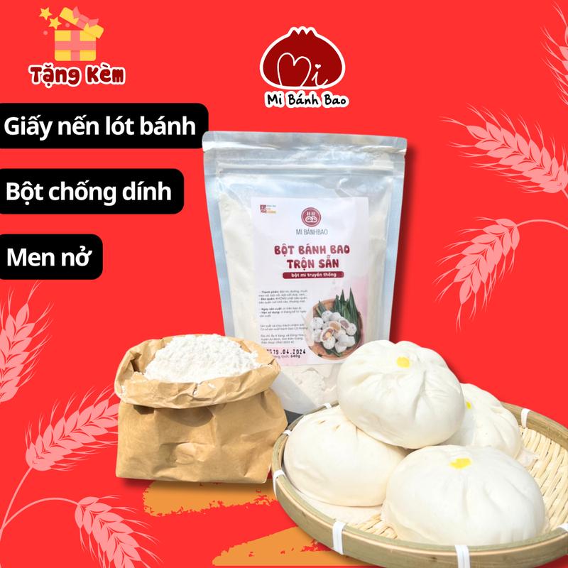 [ĐỦ LOẠI] Bột Bánh Bao pha sẵn Mi BánhBao Gạo lứt & Nguyên Cám 540g, Truyền Thống và Tinh Than Tre 620g (Tặng kèm Men nở, bột thấm tay & giấy lót bánh)