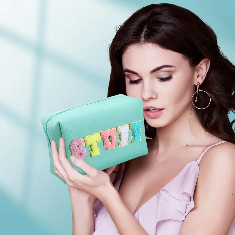 Letter Pattern Makeup Bag, 3 Counts Portable Multifunctional Zipper Makeup Organizer Pouch, Storage Bag for Skincare, Lotion, Snacks 5