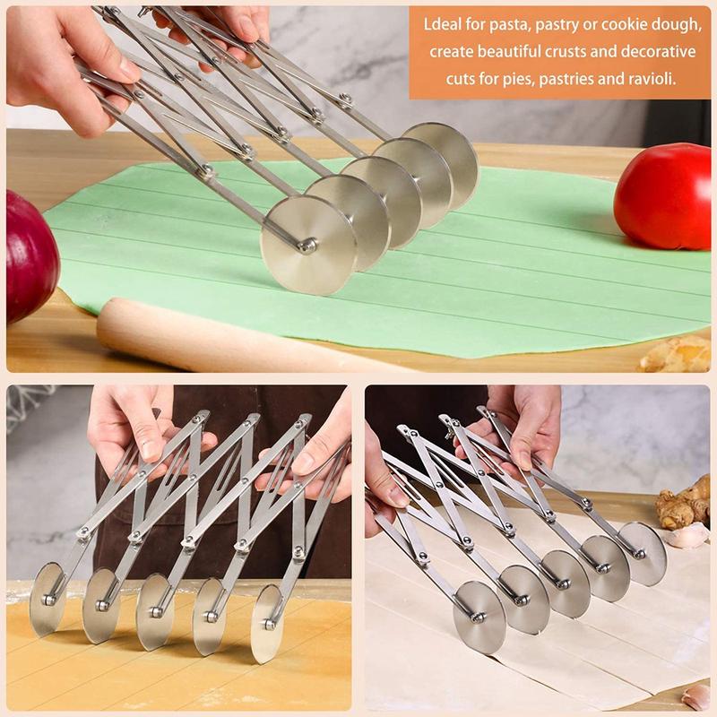 5-Wheel Pastry Cutter Pizza Cutter Multi Wheel Dough Cutters Expandable Pizza Slicer Baking Cutter Roller Pastry Knife 1