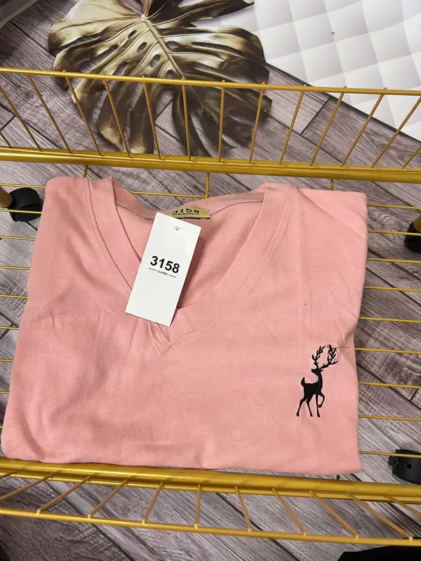 [Mua 3 áo tặng 1 áo] Áo Phông Cổ Tim thêu hươu Form Rộng Tay Lỡ Cotton Khô 1358 QC 6