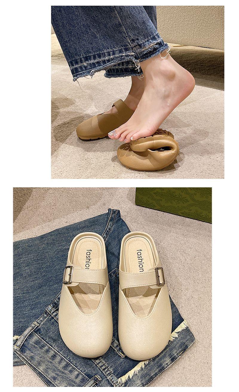 Product Introduction of New Soft Bottom Increase All-Match Closed Toe Half Slippers Slip-on Lazybones' Shoes Birkenstock Women's Outer Wear 24