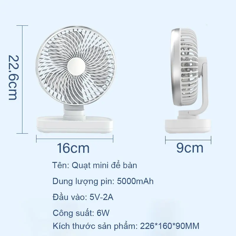 Quạt Điện Quạt Để Bàn Mini 15 Giờ Pin 5000mah Xoay 90 Độ 40db Quạt Xoay Tự Động - 4 Chế Độ Làm Mát Không Khí QuạT Fan 7