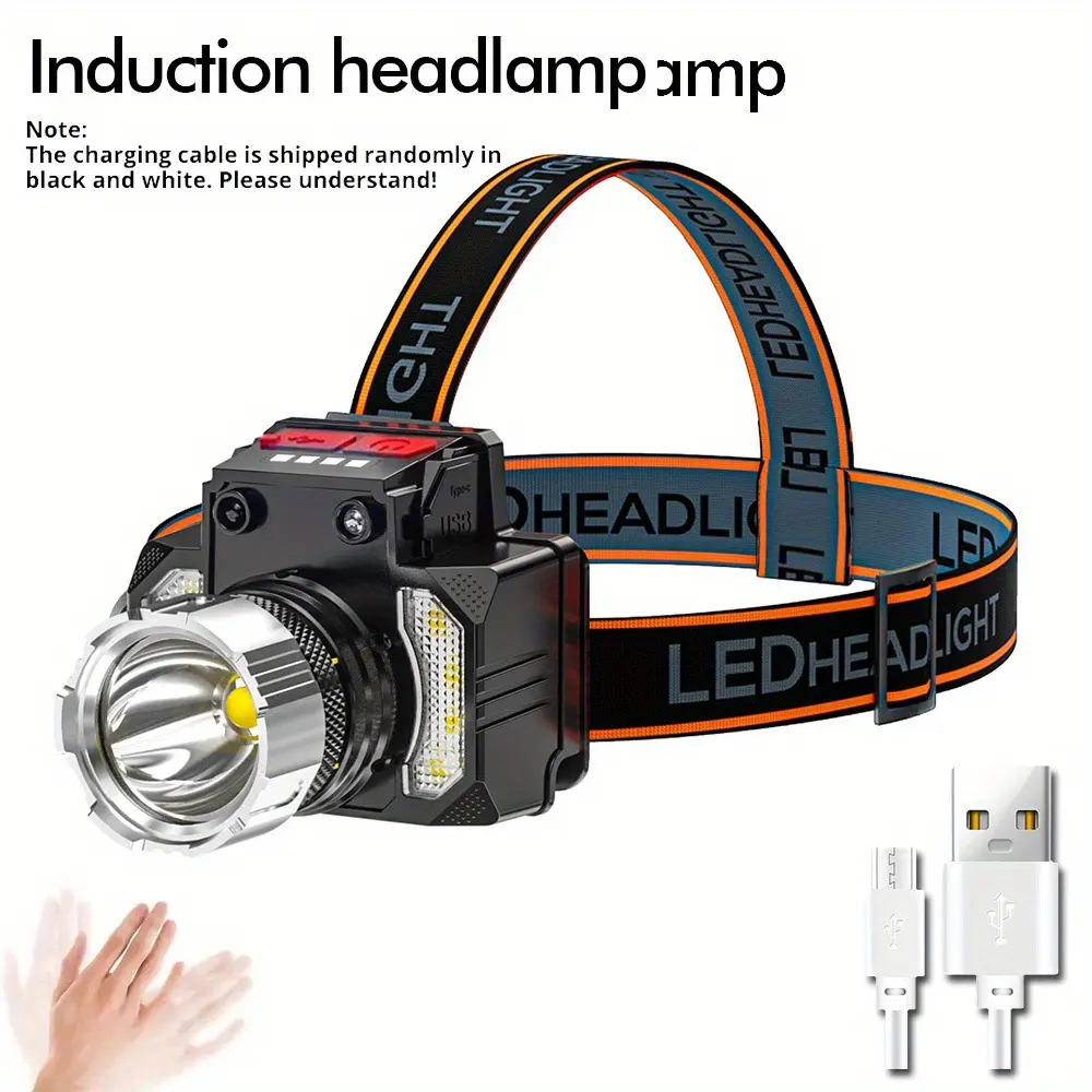 Rechargeable waterproof hand scan sensor switch headlight  Ultra bright LED outdoor hiking camping fishing sensor headlight  Portable head mounted lighting tool