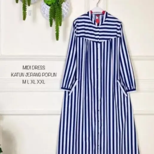 MIDI DRESS KATUN JEPANG POPLIN// Dress Motif Salur// Dress Wanita Terlaris 1