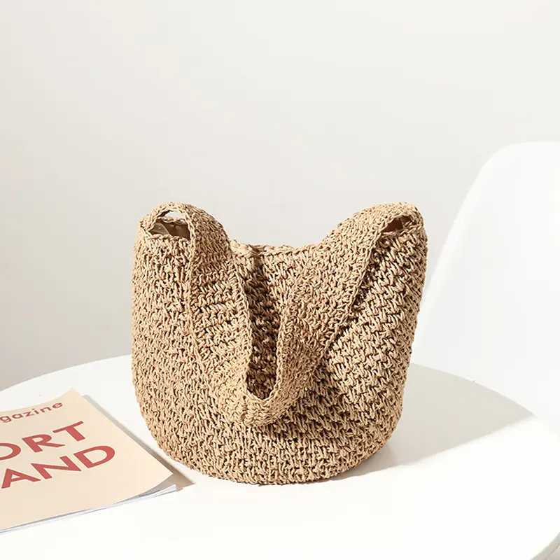 Factory Direct Sales Korean Style Hand-Woven Bag Woven Bag Bag Fashion Straw Bag Woven Bag Bucket Bag Seaside Vacation Beach Bag 7