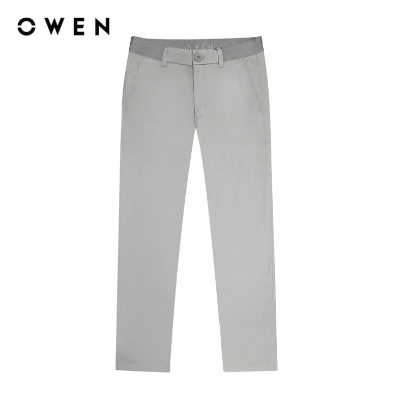 OWEN - Quần kaki Nam Slim Fit Tăng đơ QKSL241235 màu Be xám chất liệu CVC Spandex Có Túi Hoạ tiết Trơn Menswear