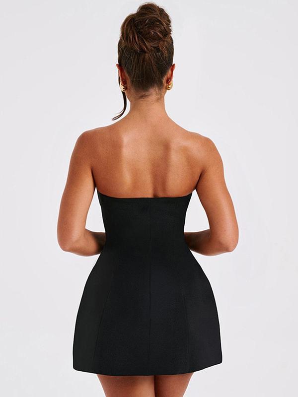 Christmas Gift Women's Solid Color Strapless A Line Dress, Fashion Casual Short Dress for Party Club Dating Wear, Women Dress for Summer Valentine's Day, gift 1