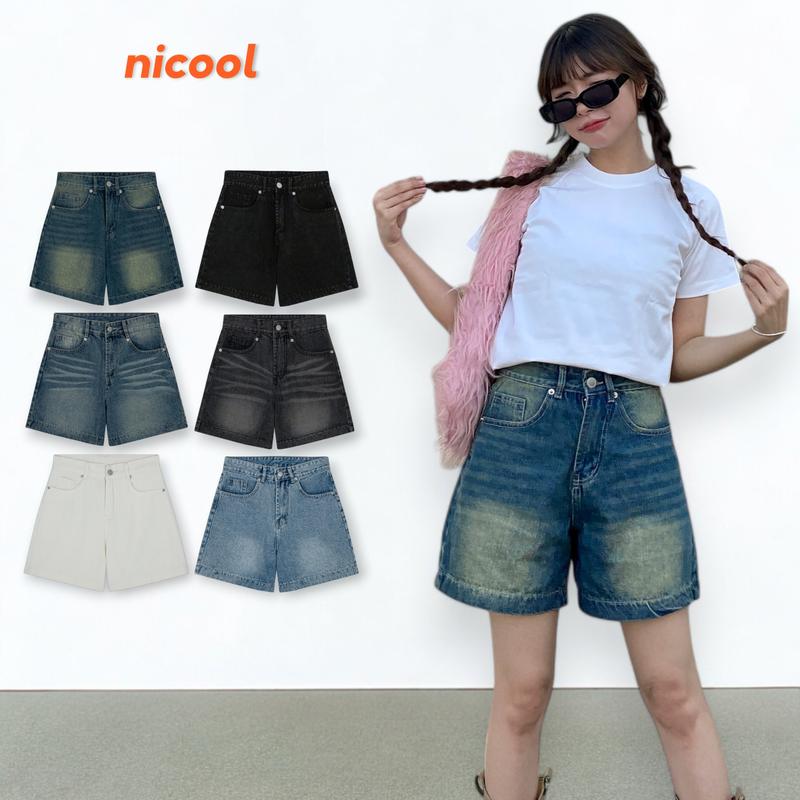 Quần Short Jean Nữ, Quần Đùi Nữ Ống Rộng Lưng Cao Nhiều Màu Nicool N41-D1 Women