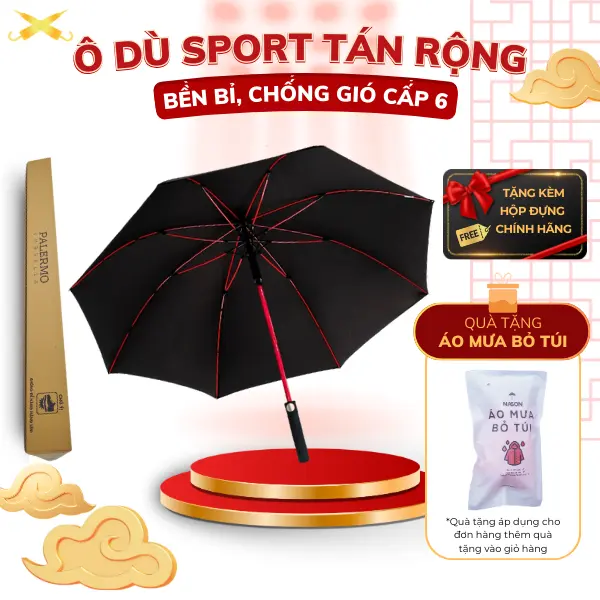 Ô dù cán dài cao cấp Sport Palermo Umbrella chống lật gió to, tán rộng, che mưa che nắng 0