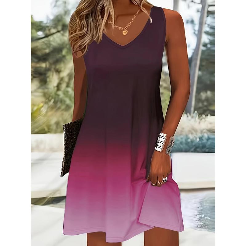 Sexy Gradient Print Slit Contrast V Neck Sling Dresses Sexy Gradient Print Slit Contrast V Neck Sling Dresses