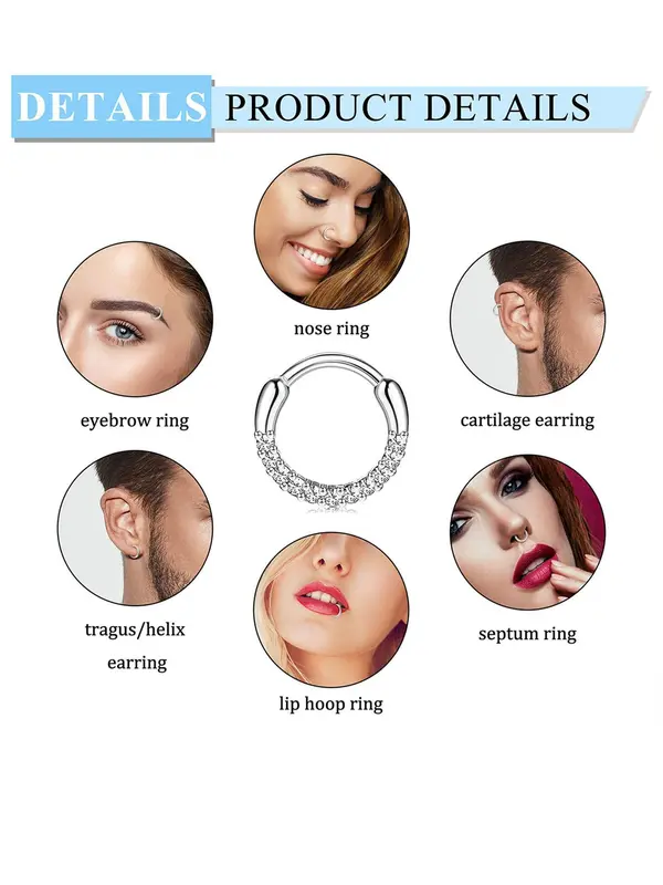 Women's Elegant Rhinestone Decor Nose Ring, Trendy Punk Unique Cartilage Nose Piercing Jewelry, Fashionable Body Jewelry for Women 3