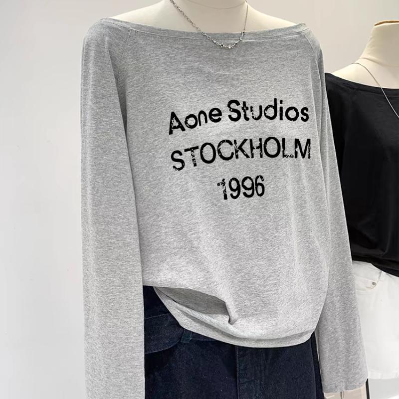 Product Introduction of Áo thun Dài Tay Nữ Lệch Vai In Hình ANHSTORE, chất 100% cotton 4 chiều cao cấp, phom rộng cá tính - Top Nữ - Women áo  lệch áo  ngang Nhung Cổ Tròn 22
