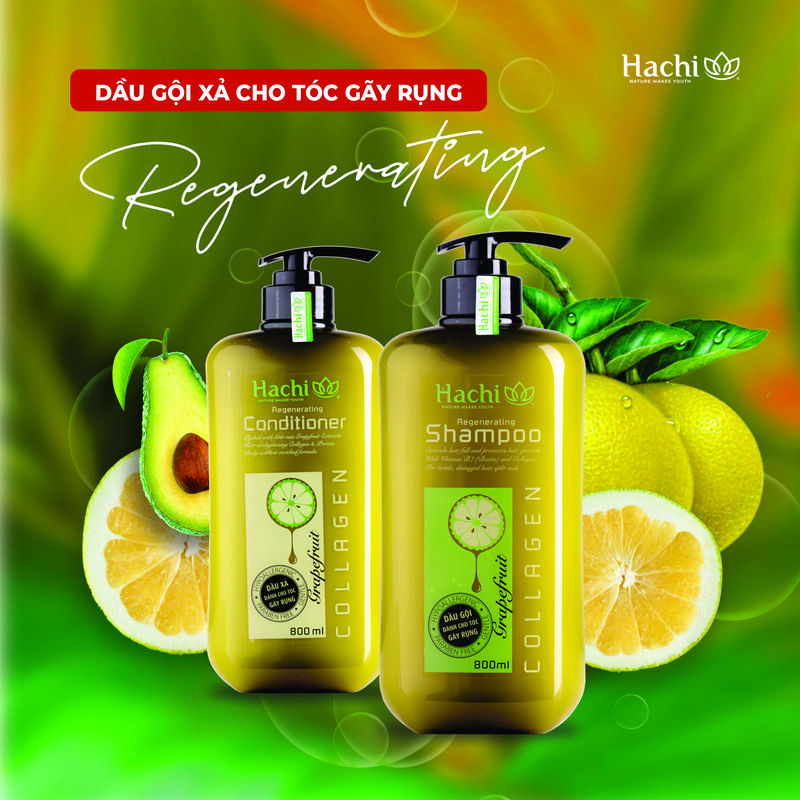 LIVE Combo Gội Xả Bơ Bưởi Hỗ Trợ Giảm Rụng Regenerating Hachi Dầu Gội Dầu Xả Women Nữ Chăm sóc tóc Collagen sach gau het ngua