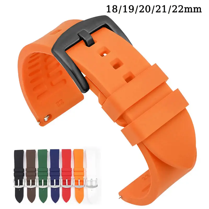 18mm 20mm 22mm High Tensile Silicone Strap Quick Release Men Women Sport Waterproof Stainless Steel Buckle Watch Band Belt for Water Ghost Seiko