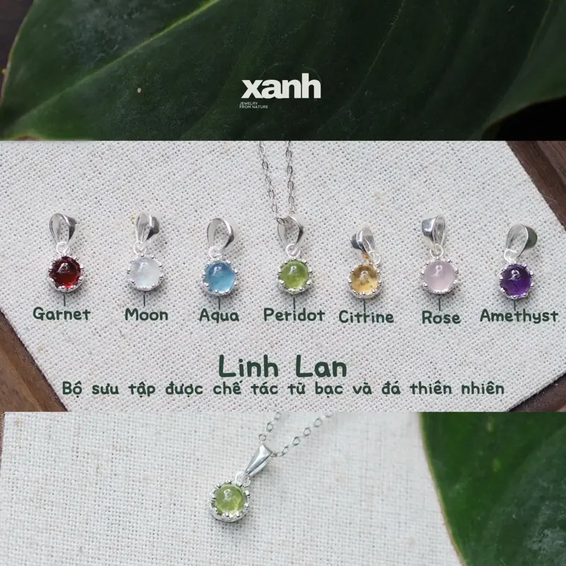 Dây chuyền Linh Lan đá moonstone garnet aquamarine thạch anh hồng thiên nhiên phong thủy vương miện xinh xắn thanh lịch văn phòng - Xanh Jewelry moonstone ánh lửa rose quartz vòng  cổ