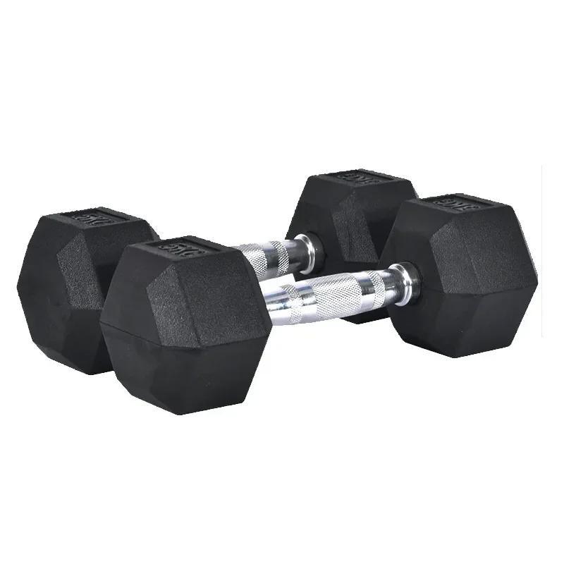 Rubber Coated Hexagonal Dumbells, 1 Pair Home Arm Muscle Fitness Equipment, Solid Cast Iron Dumbbells for Home Gym Workout 4